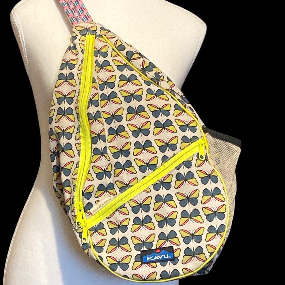 Butterfly Print Sling Bag with Yellow Accents